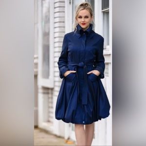 Samuel Dong Classic Bubble A-line Trench Coat Dress in Midnight Blue